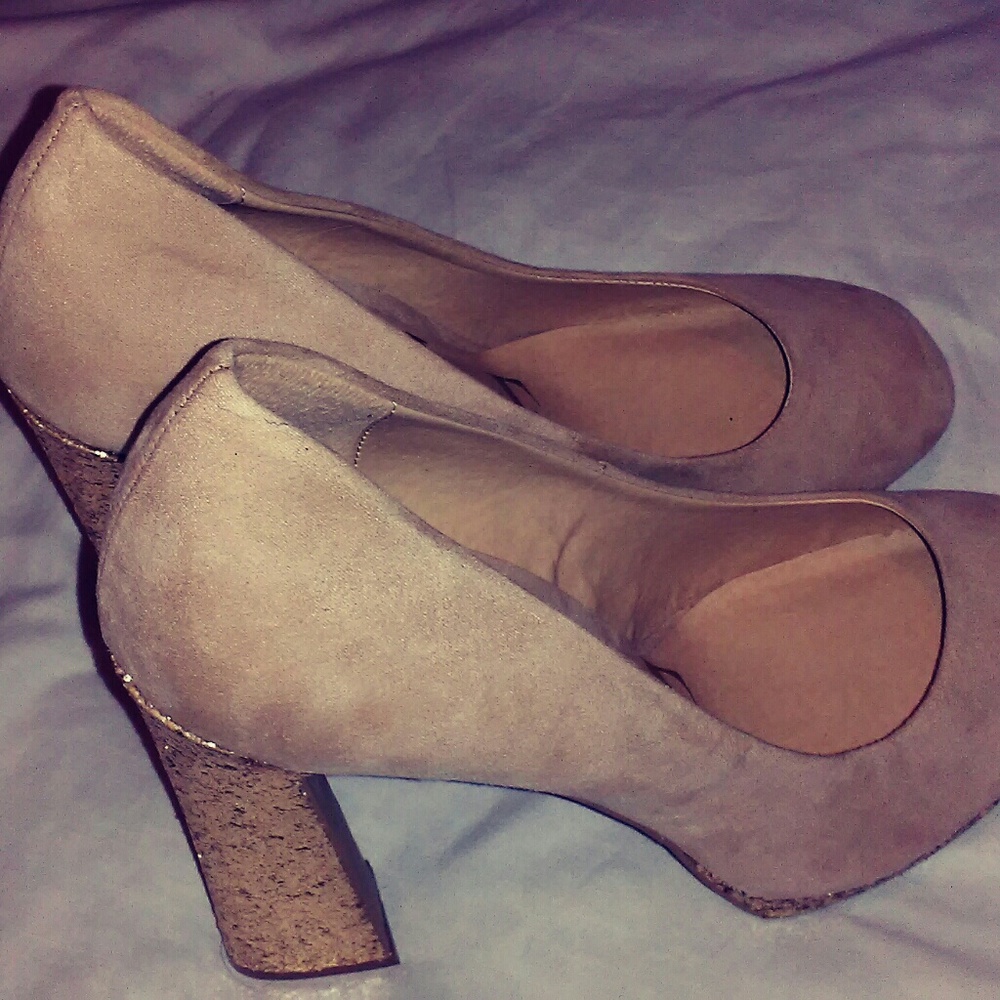 Tan & Gold Sequin High Heels 9 1/2
