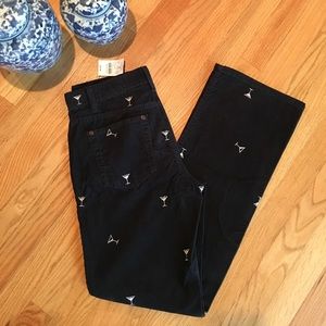 NWT J. Crew embroidered navy cocktail corduroys