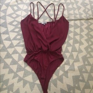 Body suit maroon deep neck