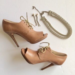 MICHAEL KORS Dark Nude Shoelace Peep-toe Heels, 7