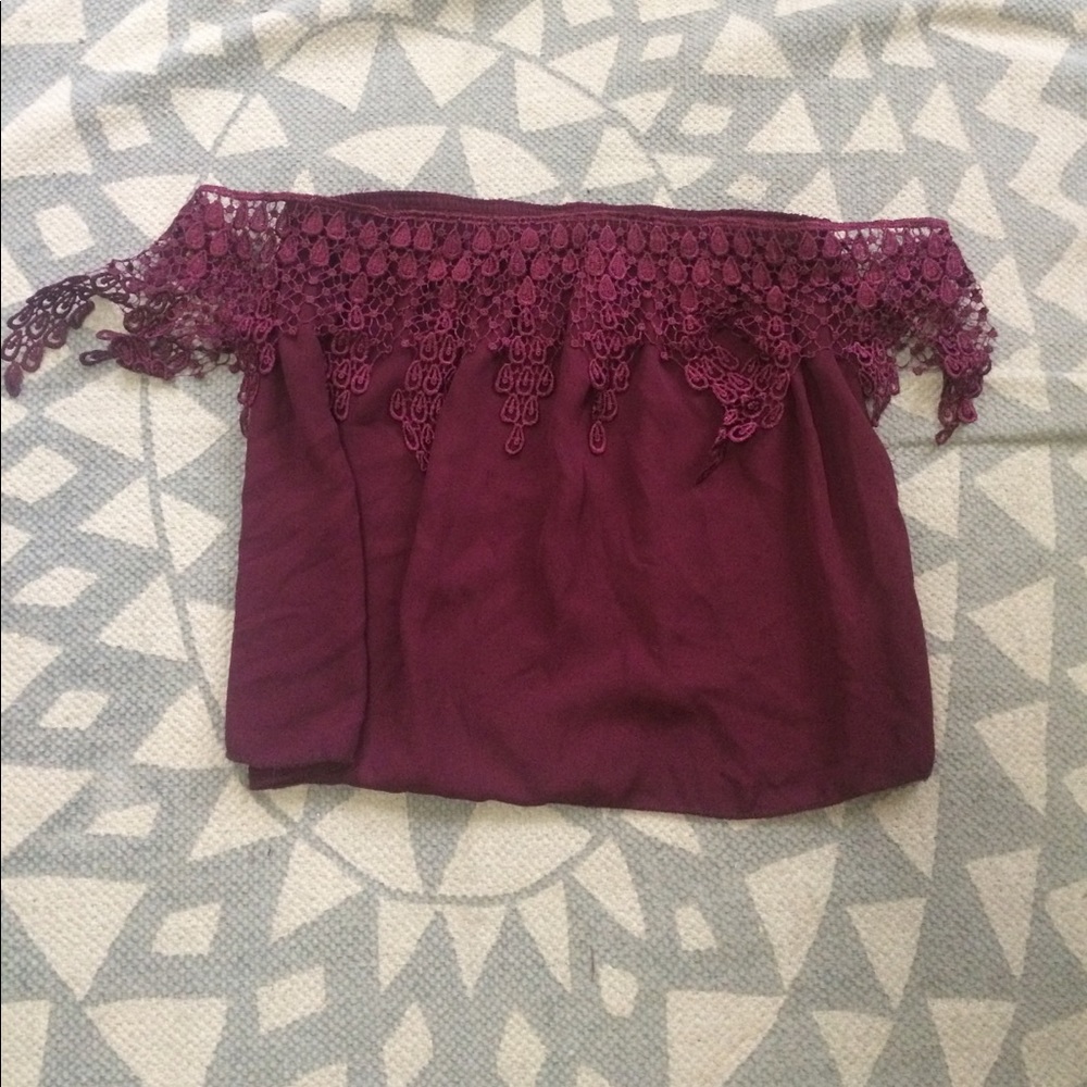 Strapless top with over the shoulder lace detail