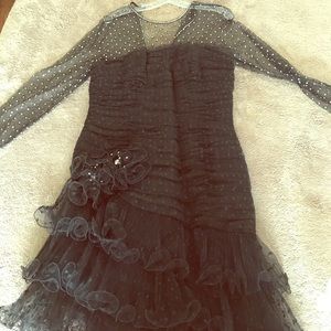 Black dress wig rhinestones and illusion sleeves