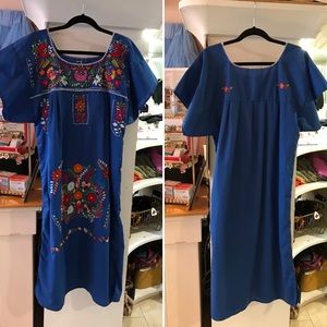 Embroidered Mexican munu dress ethnic floral blue