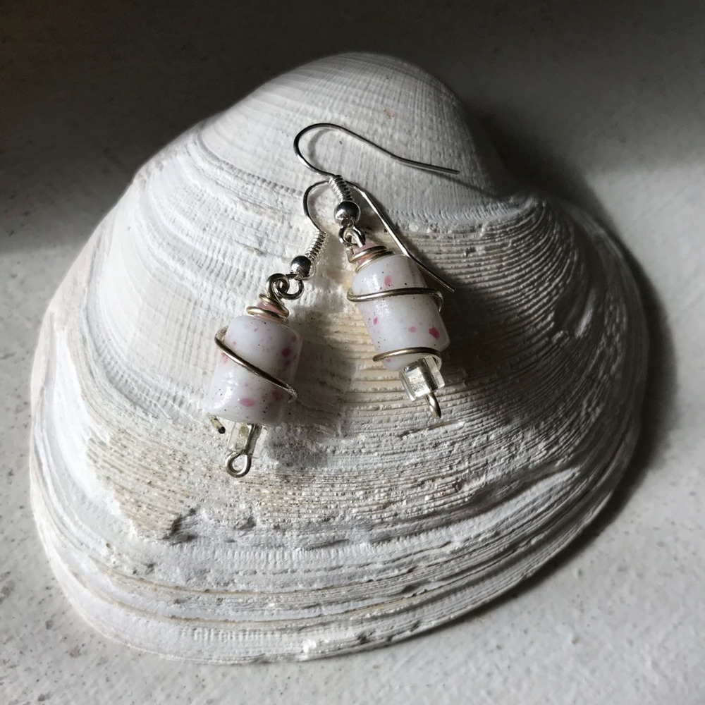 Pink and white glass earrings