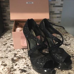 Miu Miu gently used black glitter heels