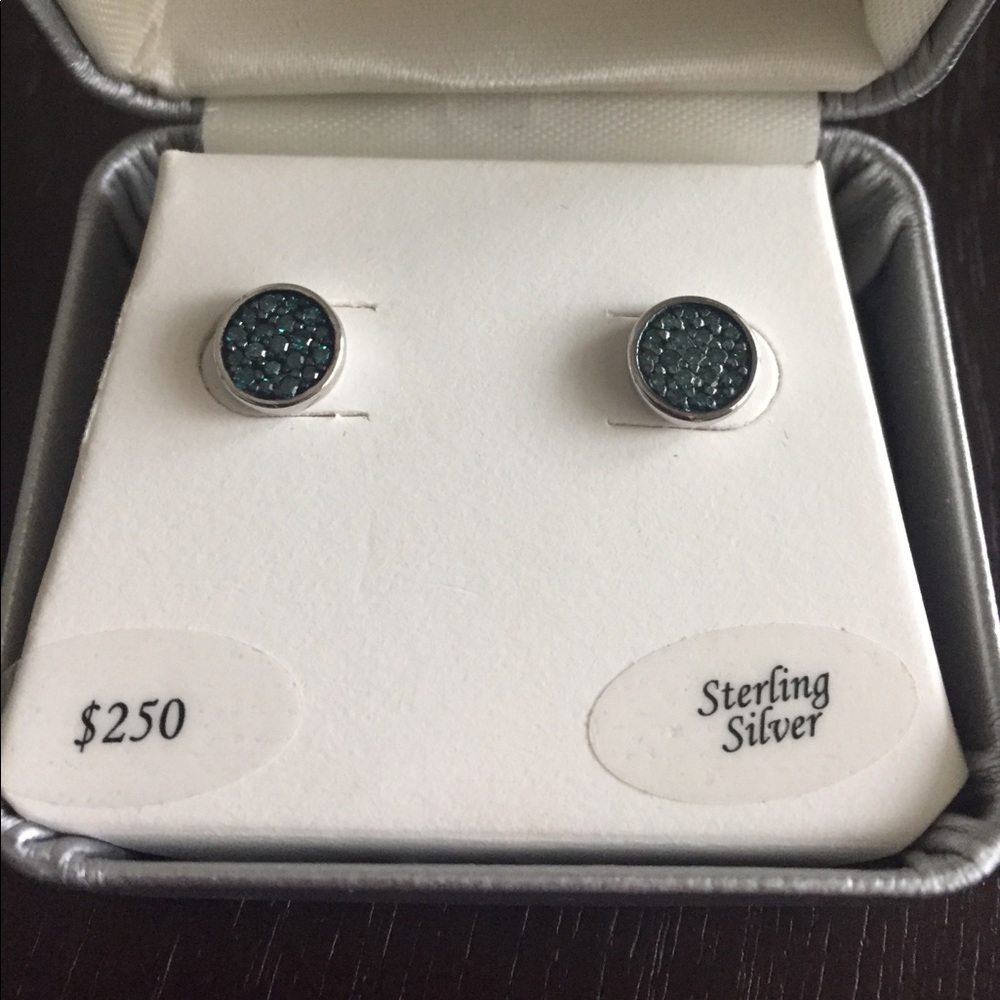 Macy’s Blue Diamond Sterling Silver Stud Earrings