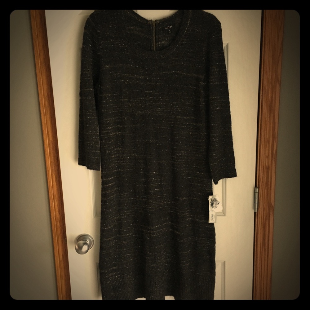 Black Sweater Dress with Gold Metallic Accent