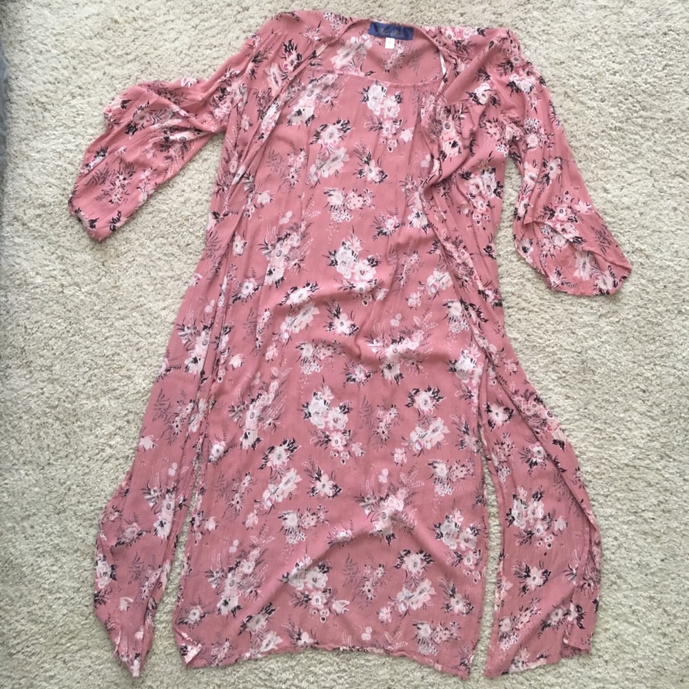 Blue Rain Pink Floral Kimono from Francesca's