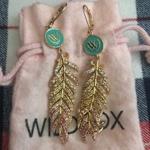BNWOT Wildfox Feather Charm Crystals Earrings