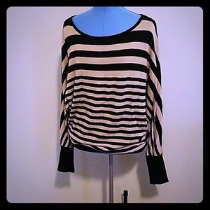 Olivia Sky Black & Tan striped dolman sweater sz M