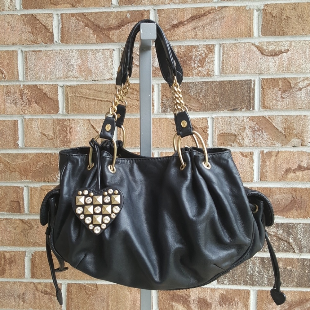 Juicy Couture black soft leather hobo style purse