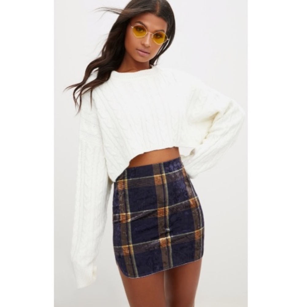 Prettylittlething Velvet Check Skirt