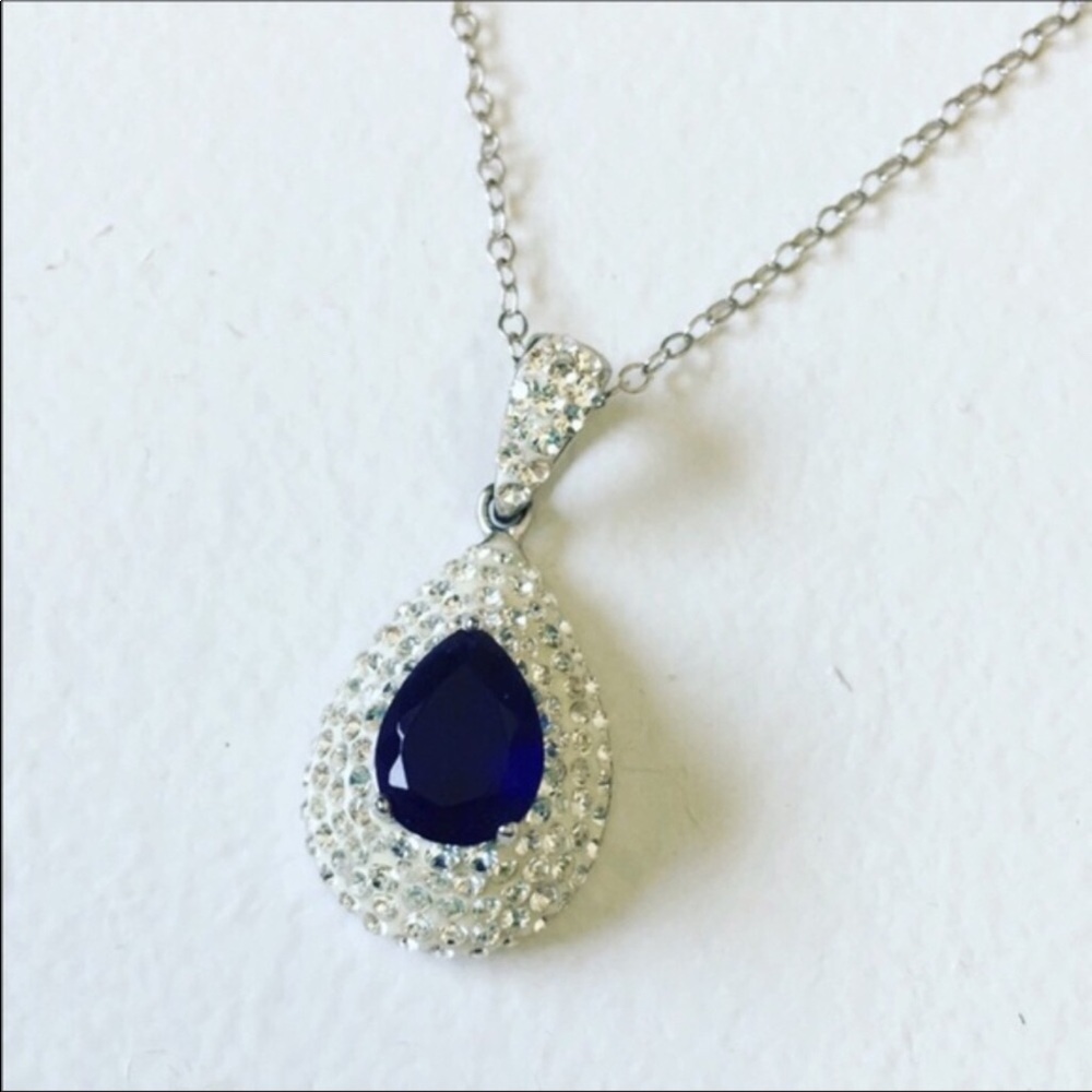 New Sapphire Sterling Silver Teardrop Necklace - Picture 2 of 8
