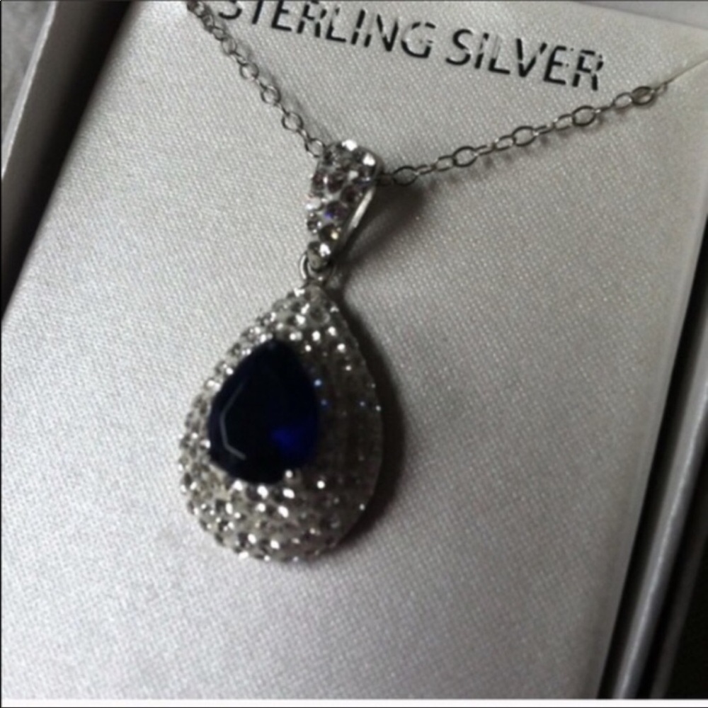 New Sapphire Sterling Silver Teardrop Necklace - Picture 3 of 8