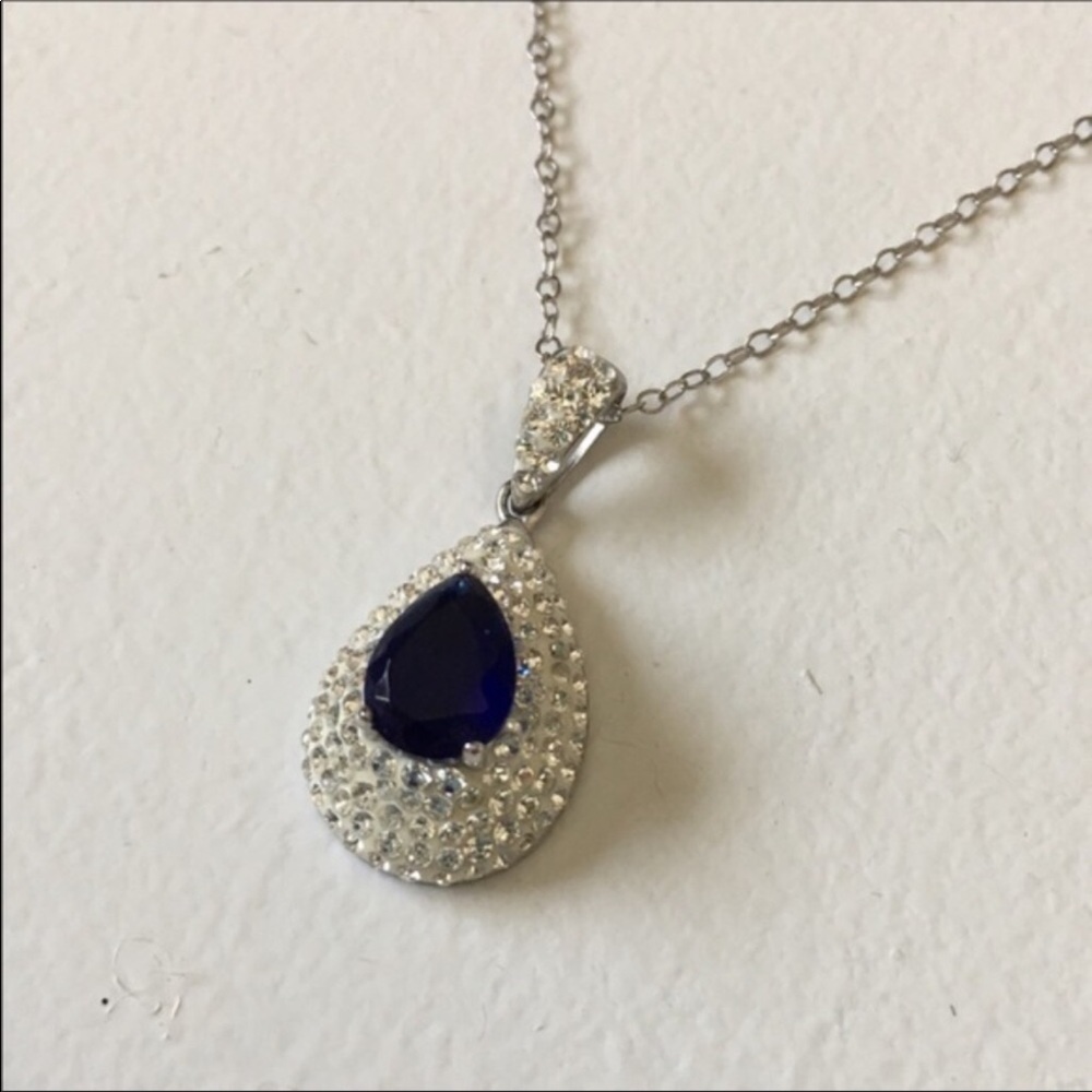 New Sapphire Sterling Silver Teardrop Necklace - Picture 4 of 8