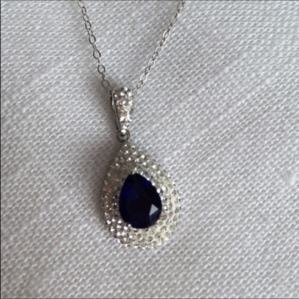 New Sapphire Sterling Silver Teardrop Necklace - Picture 6 of 8