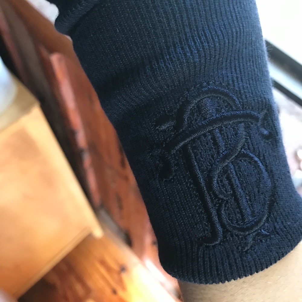 Tory Burch Sheer Ribbed Navy Blue Turtleneck