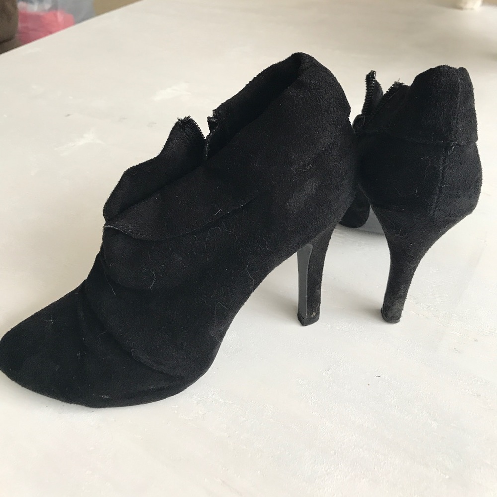 Black Velour Heeled Booties