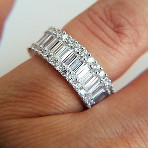 Sterling Silver baguette Eternity Wedding Band - Picture 5 of 16