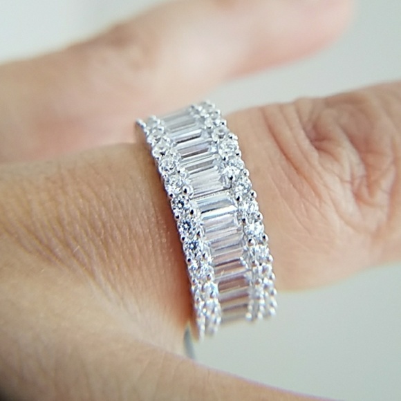 Sterling Silver baguette Eternity Wedding Band - Picture 6 of 16