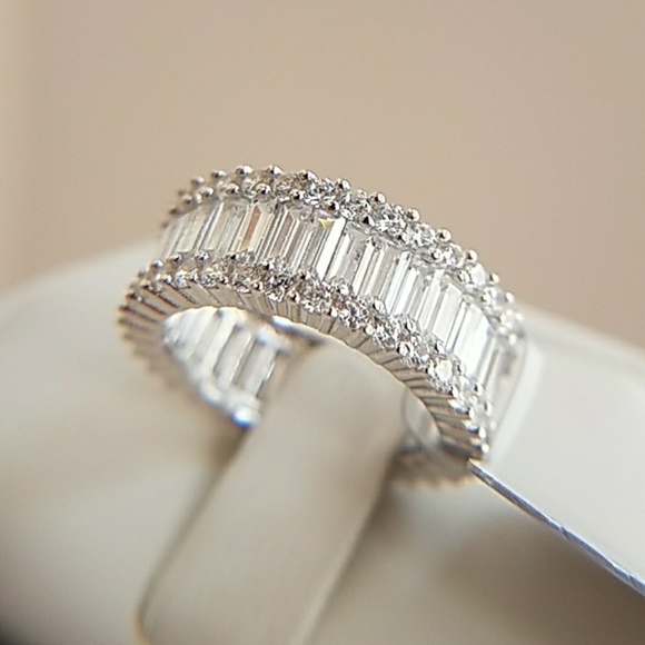 Sterling Silver baguette Eternity Wedding Band - Picture 10 of 16