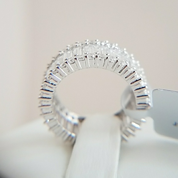 Sterling Silver baguette Eternity Wedding Band - Picture 11 of 16