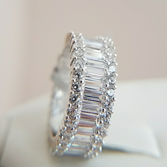 Sterling Silver baguette Eternity Wedding Band - Picture 13 of 16
