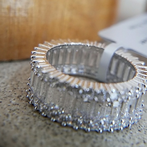 Sterling Silver baguette Eternity Wedding Band - Picture 14 of 16