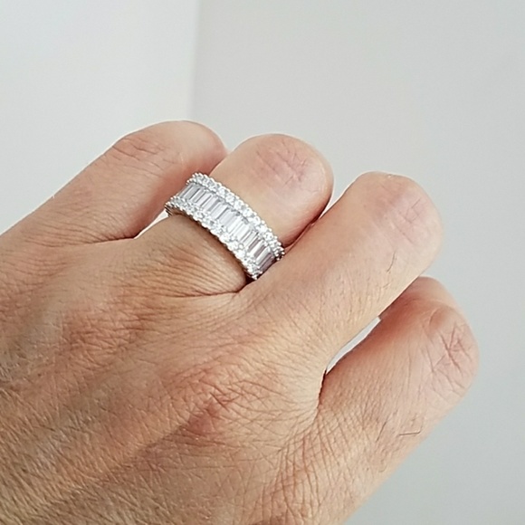 Sterling Silver baguette Eternity Wedding Band - Picture 15 of 16