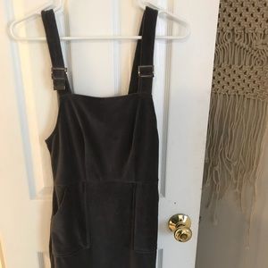 suede overall dress