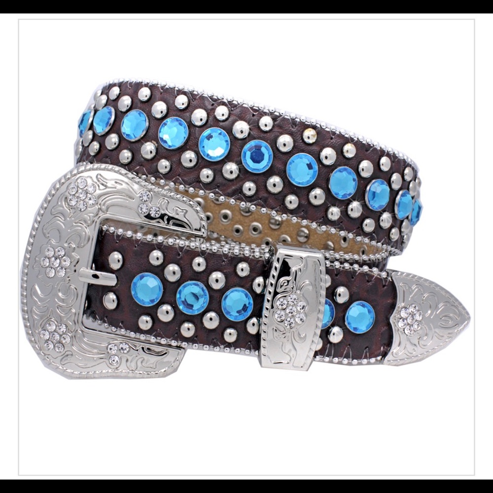 XS Brown/Blue Kids Little Girls Western Belt