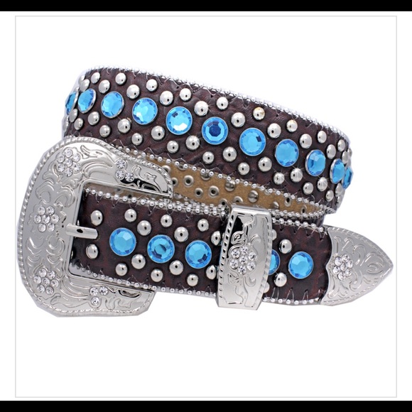 XS Brown/Blue Kids Little Girls Western Belt - Picture 1 of 2