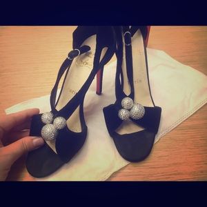 Christian Louboutin black strappy rhinestone shoes