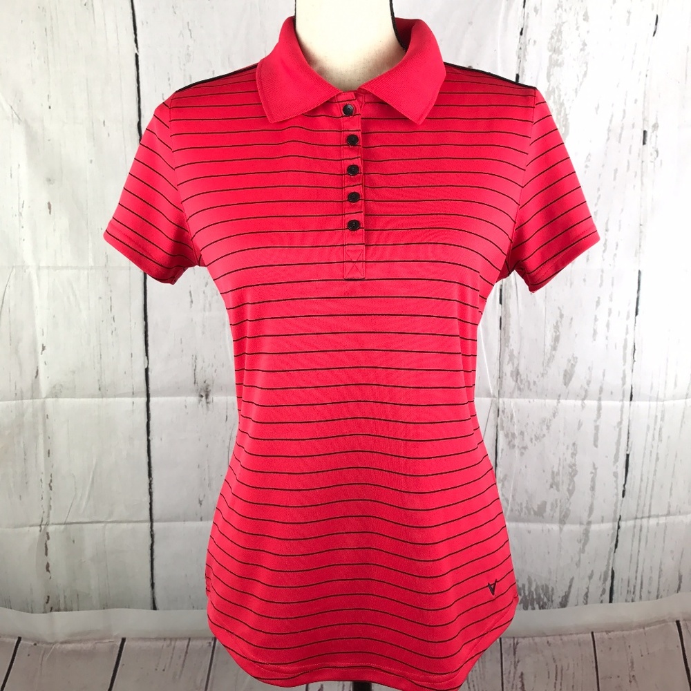 Callaway Polo Shirt Red Black Striped 1/4 Button M