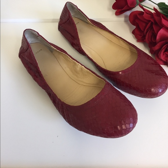 Cole Haan Shoes - Cole Haan 9 Red Leather Snake Skin Flats