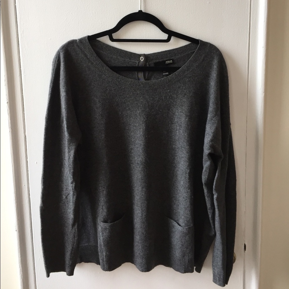 Aqua Cashmere Button-Back Sweater