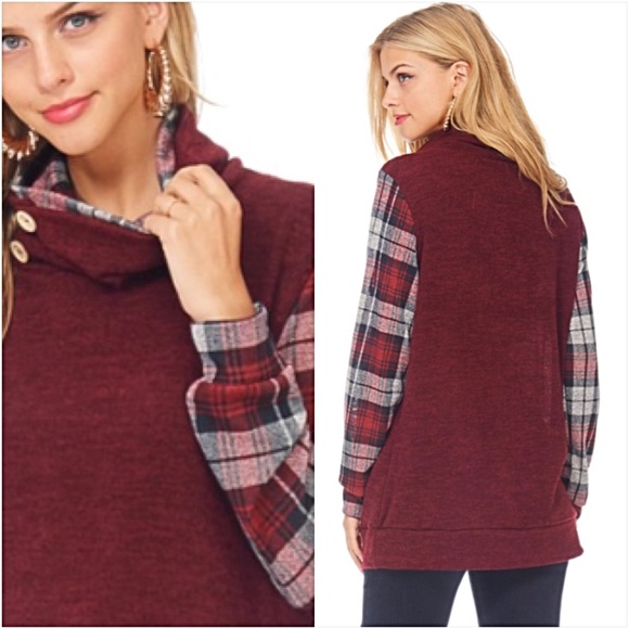 Gorgeous Plaid Cowl Turtleneck Tunic Top Sold - Picture 3 of 8