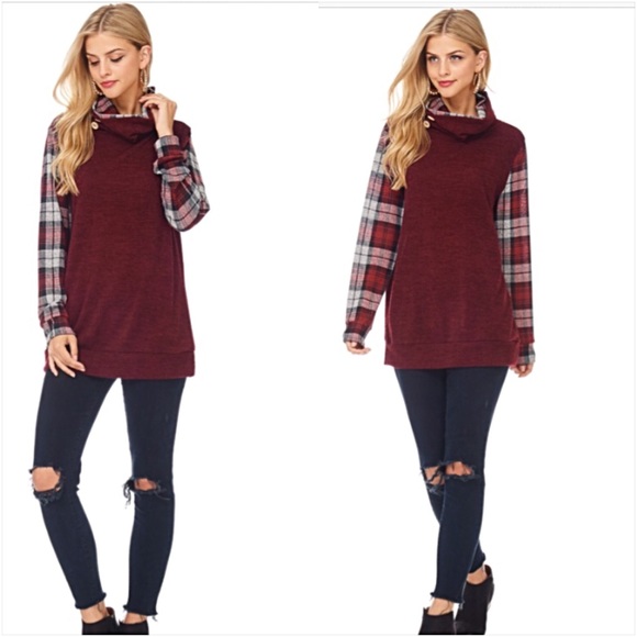 Gorgeous Plaid Cowl Turtleneck Tunic Top Sold - Picture 6 of 8