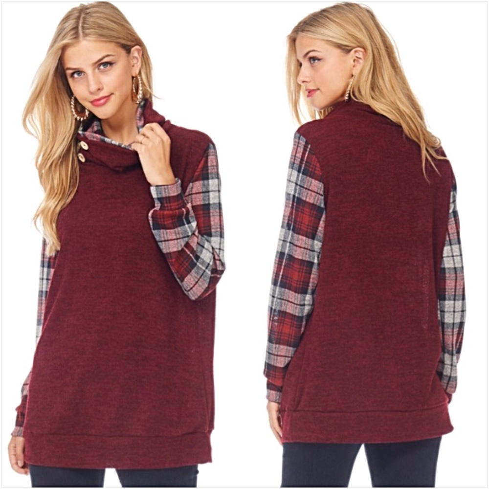 Amazingly Gorgeous Plaid Cowl Neck Tunic Top sold - Picture 6 of 7