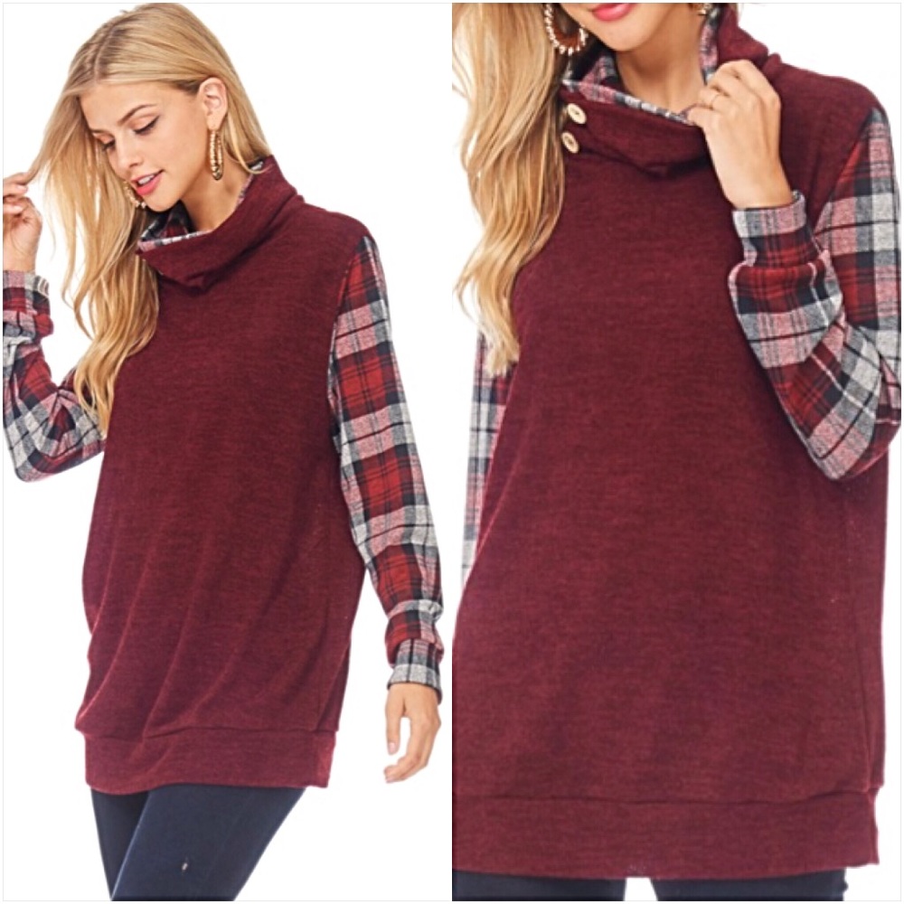 Amazingly Gorgeous Plaid Cowl Neck Tunic Top sold - Picture 3 of 7