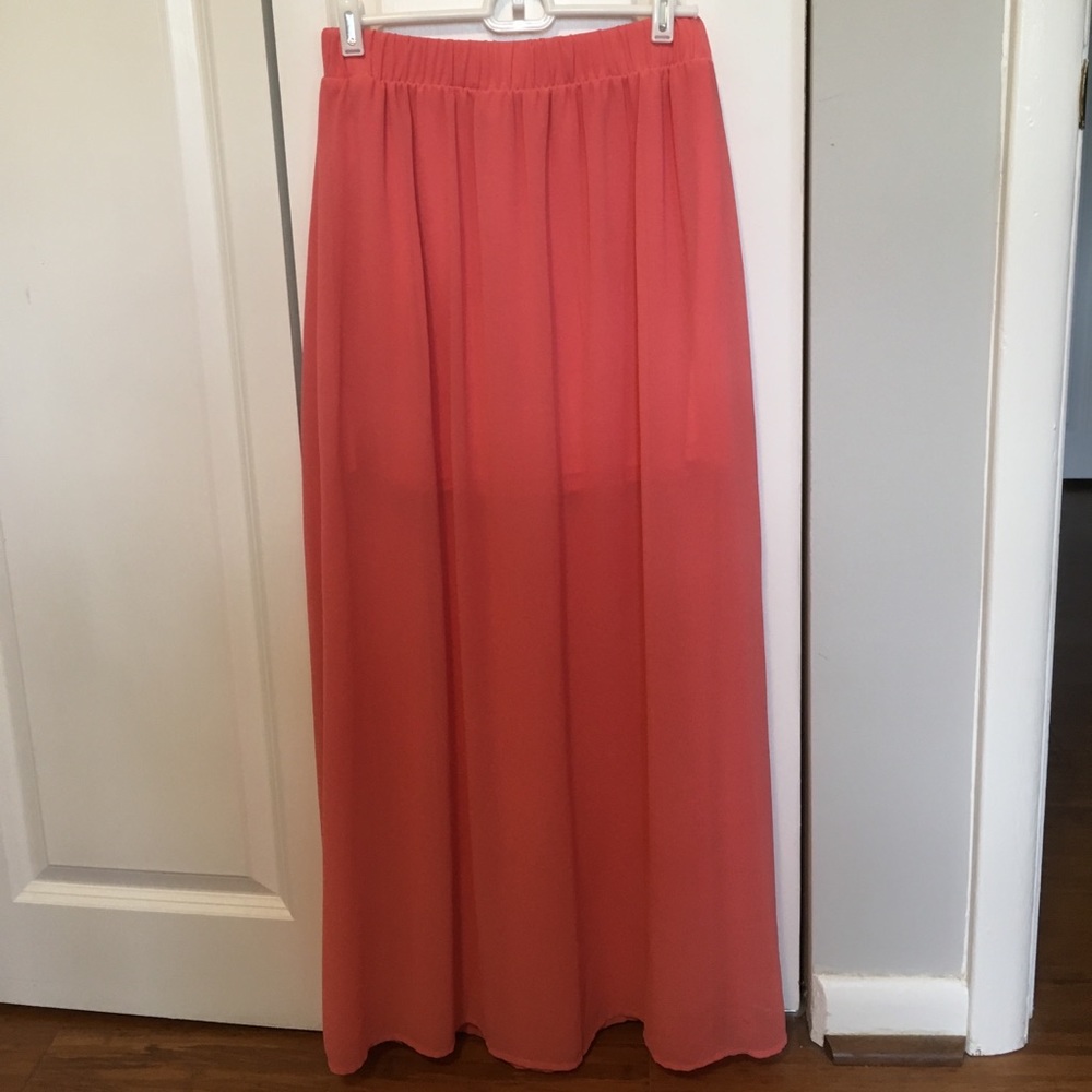 Floor length coral skirt