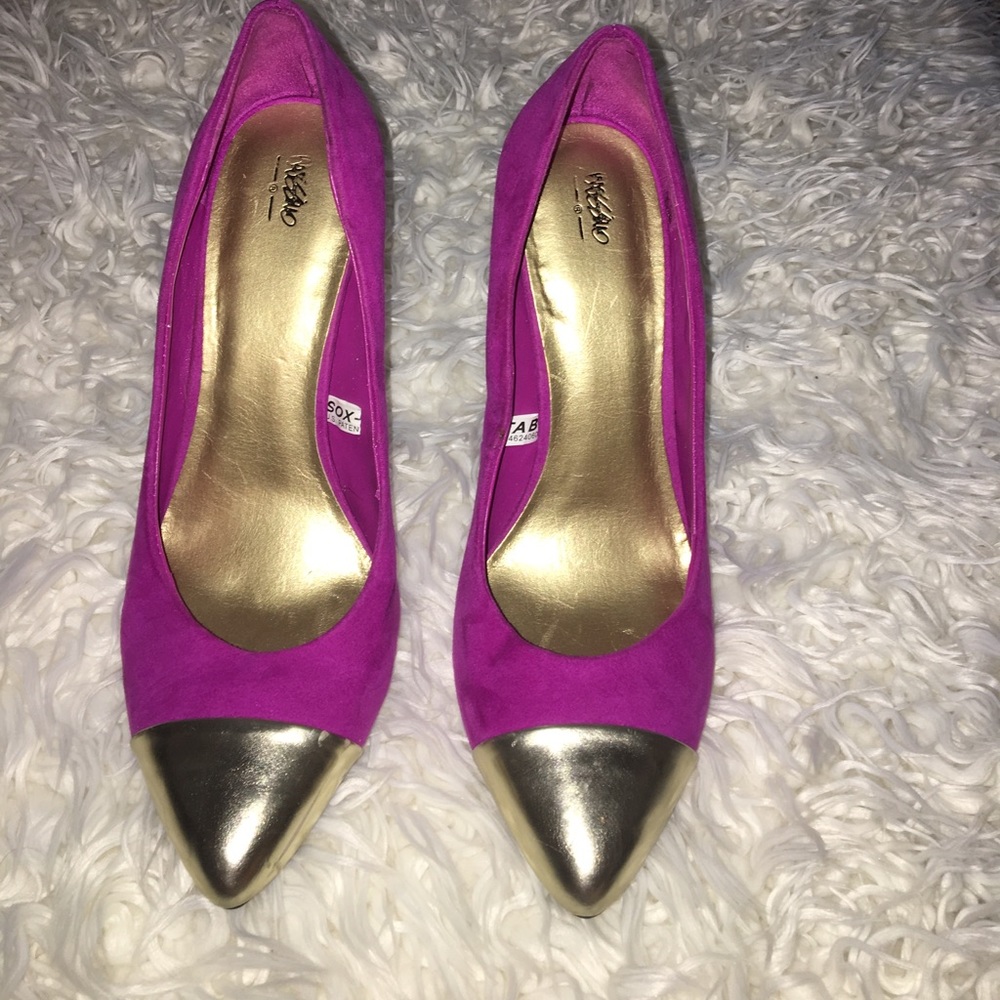 Purple cap toe pumps