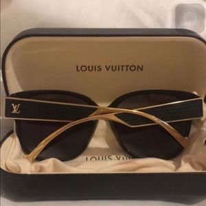 Louis Vuitton sunglasses leather and gold trim