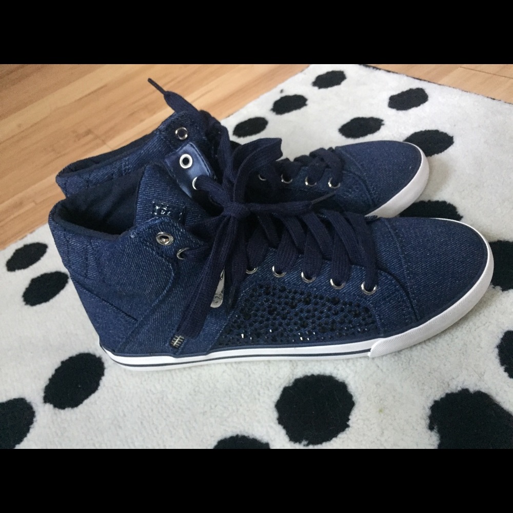 Guess Denim Rhinestone Sneakers size 7 Brand New