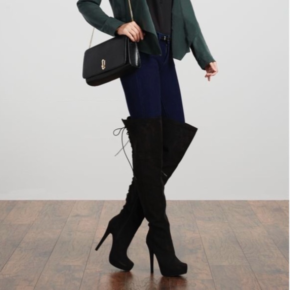 Black thigh high heel boots