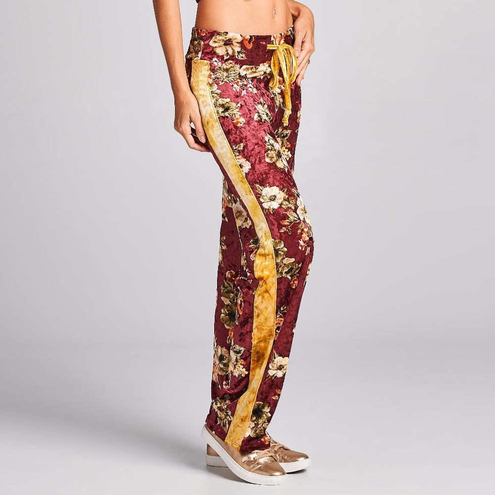 NEW Floral Velvet Drawstring Lounge Pants - Picture 3 of 8