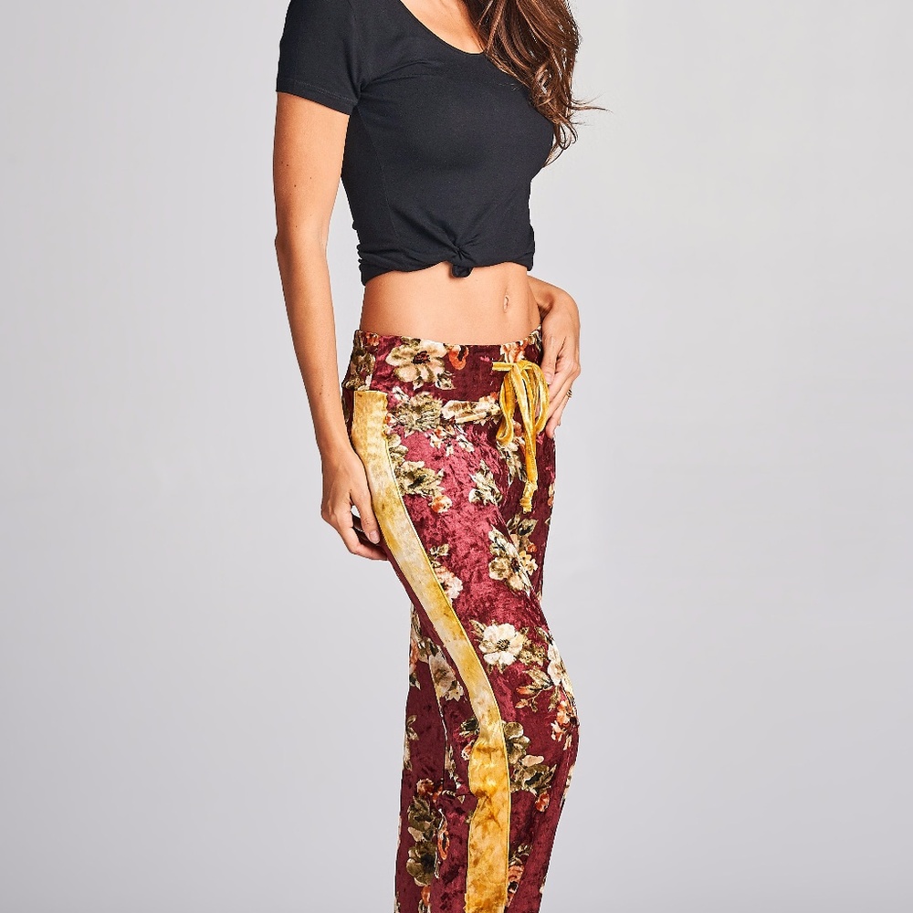 NEW Floral Velvet Drawstring Lounge Pants - Picture 6 of 8