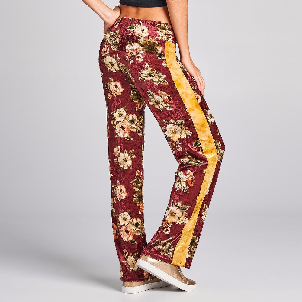 NEW Floral Velvet Drawstring Lounge Pants - Picture 2 of 8
