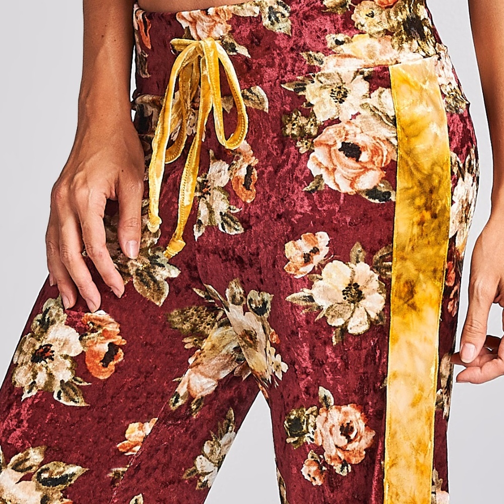 NEW Floral Velvet Drawstring Lounge Pants - Picture 5 of 8