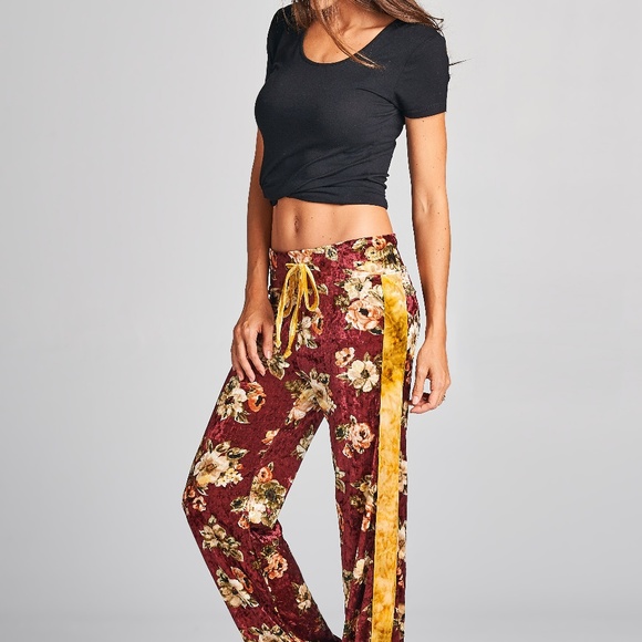 NEW Floral Velvet Drawstring Lounge Pants - Picture 7 of 8
